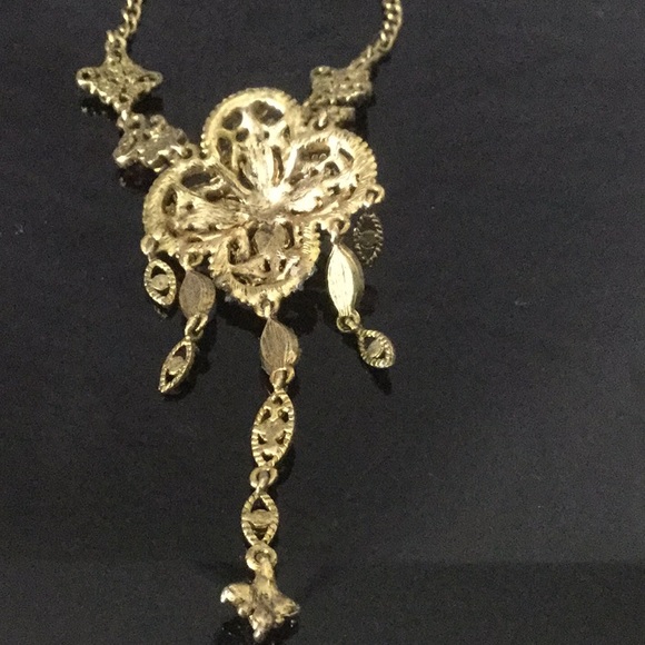 Vtg20”W/3”ExtBrassElaborateCross W/AustCrystMoonst - Picture 11 of 11